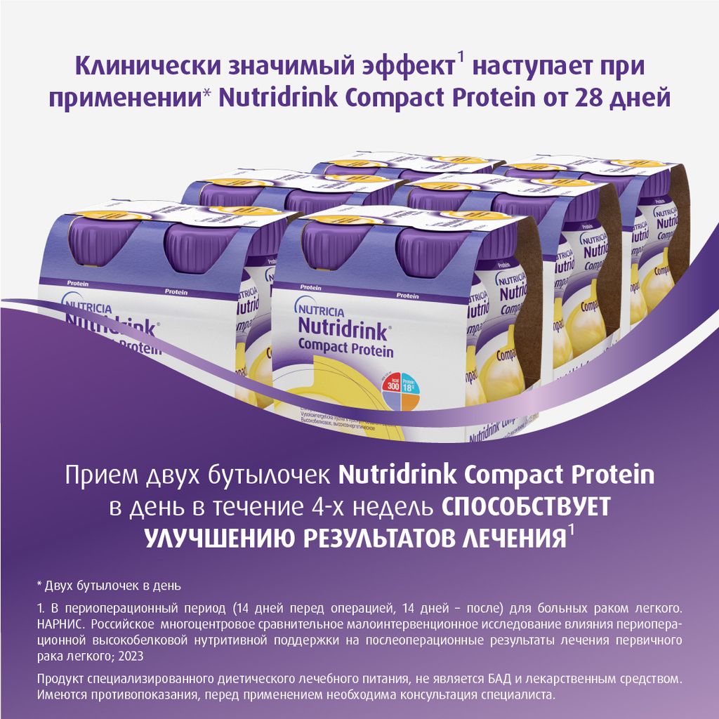 Nutridrink compact protein, лечебное диетическое высокобелковое питание, со вкусом банана, 125 мл, 4 шт.