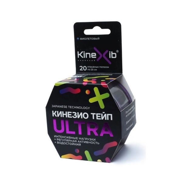 фото упаковки Kinexib Ultra Тейп кинезио восстанавливающий, 5х500см, 20 отрывных полосок по 25см, фиолетовый, 1 шт. фото упаковки Kinexib Ultra Тейп кинезио восстанавливающий