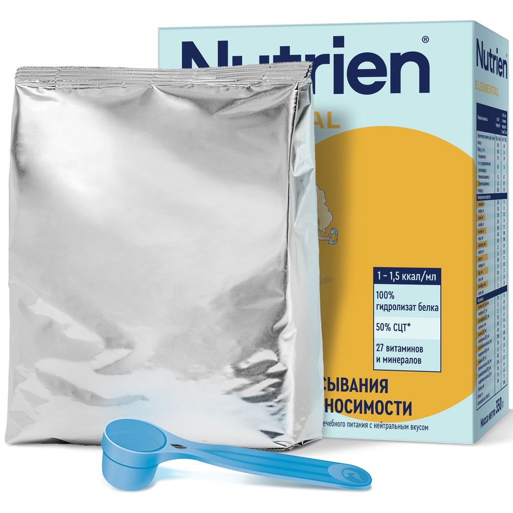 Nutrien Elemental, для детей с 3 лет и взрослых, сухая смесь для энтерального питания, нейтральный, 350 г, 1 шт.