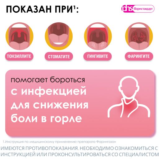 Фарингазон, 10 мг, таблетки для рассасывания, малина, 20 шт.