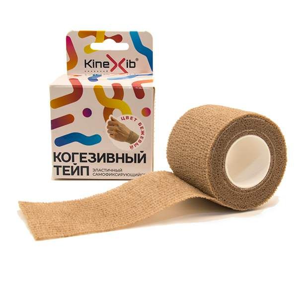 Kinexib Cohesive Тейп когезивный стягивающий, 5см х 450см, бежевый, 1 шт.