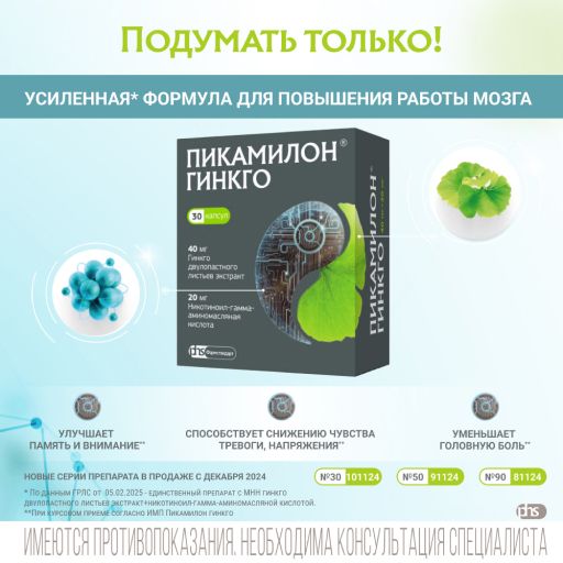 Пикамилон Гинкго, 20 мг+40 мг, капсулы, 30 шт.