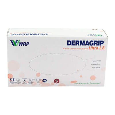 фото упаковки Перчатки смотровые неопудренные Dermagrip Ultra LS (нитрил), размер S, пара, нестерильная (ые, ый), 100 шт. фото упаковки Перчатки смотровые неопудренные Dermagrip Ultra LS (нитрил)