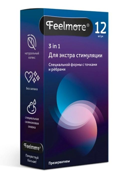 Feelmore Презервативы 3 в 1 Для экстра стимуляции, презервативы, 12 шт.