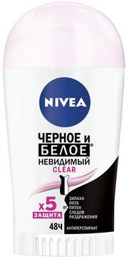 Nivea Clear Антиперспирант стик черное и белое Невидимый, 40 мл, 1 шт.