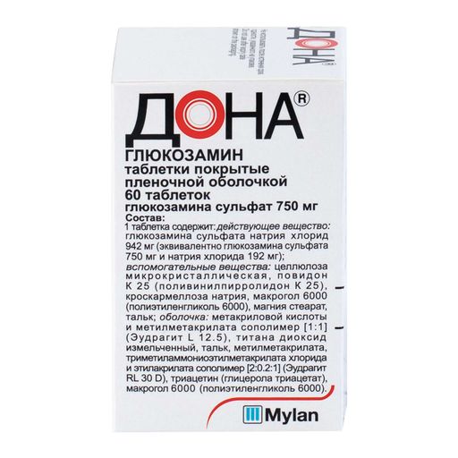 Дона, 750 мг, таблетки, покрытые пленочной оболочкой, 60 шт.