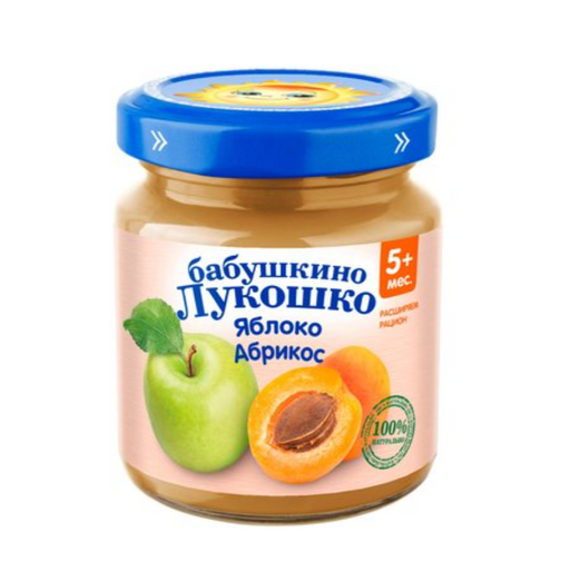 Бабушкино Лукошко Пюре яблоко и абрикос, для детей с 5 месяцев, пюре, 100 г, 1 шт.