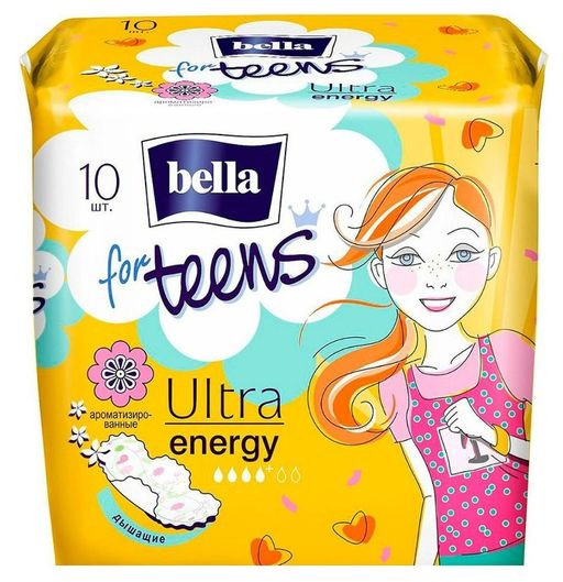 Bella Прокладки Ultra Energy for teens, 4 капли, прокладки гигиенические, 10 шт.